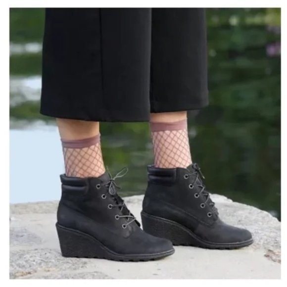 Timberland 10 Black Booties Wedge Ankle Boots Leather 6 in Chukka AMSTON - Picture 1 of 8